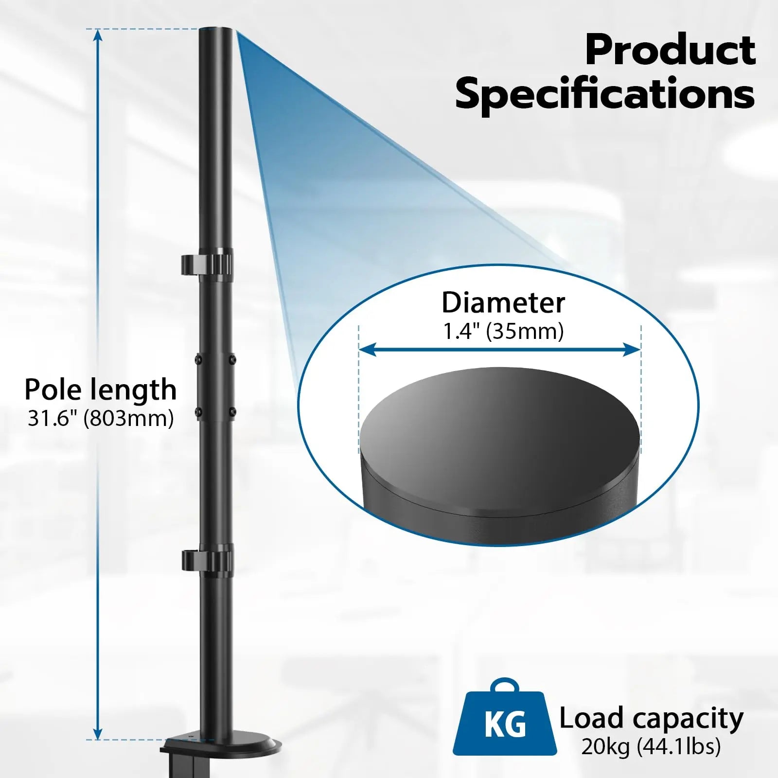 PUTORSEN Ultra High Rugged Center Pole for Monitor Arm Mounting PUTORSEN