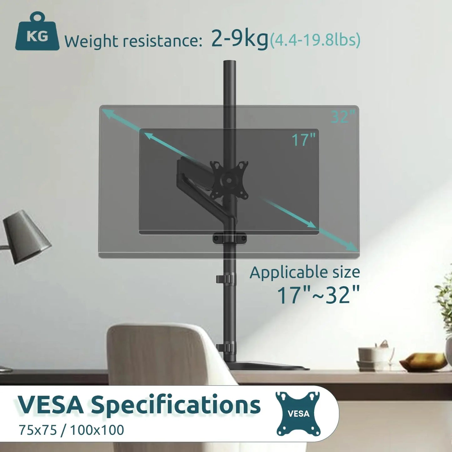 PUTORSEN VESA pole monitor mount for 17-32”Screens, Max Load 9KG PUTORSEN