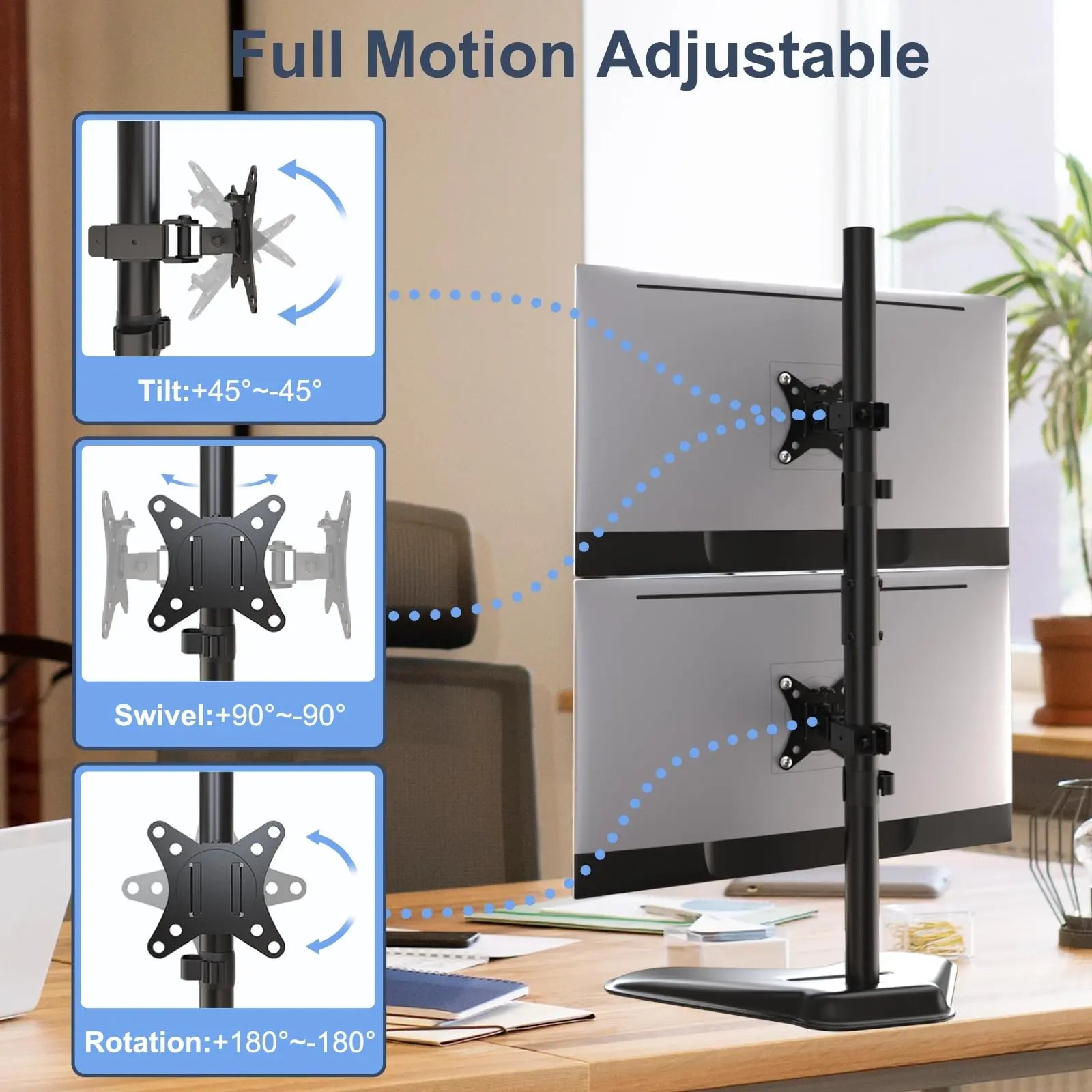 PUTORSEN Vertical Adjustable Freestanding Dual Monitor Stand For 13"-32” Screens PUTORSEN