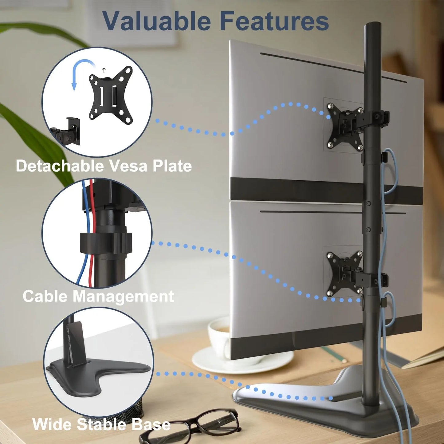 PUTORSEN Vertical Adjustable Freestanding Dual Monitor Stand For 13"-32” Screens PUTORSEN