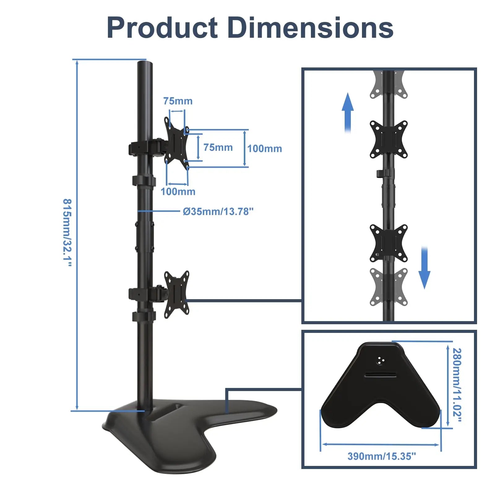 PUTORSEN Vertical Adjustable Freestanding Dual Monitor Stand For 13"-32” Screens PUTORSEN