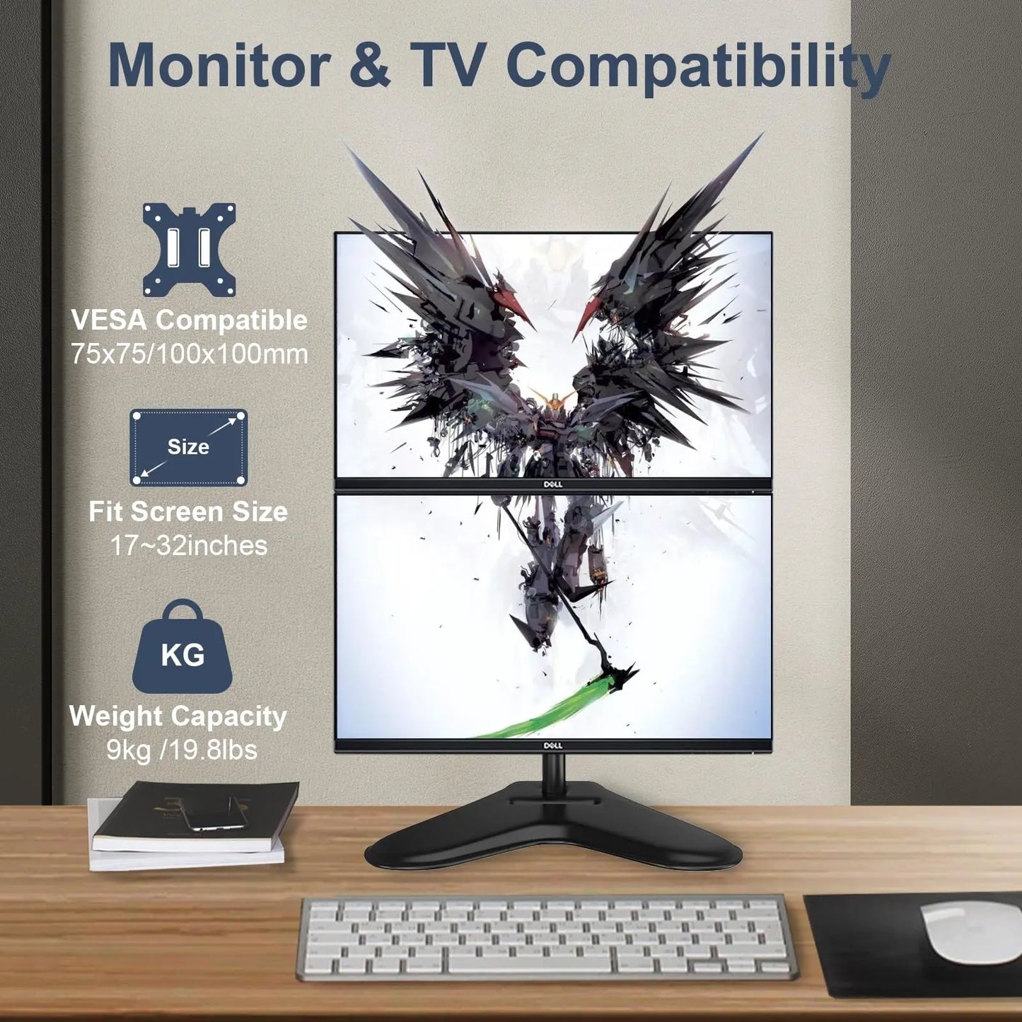 PUTORSEN Vertical Adjustable Freestanding Dual Monitor Stand For 13"-32” Screens PUTORSEN