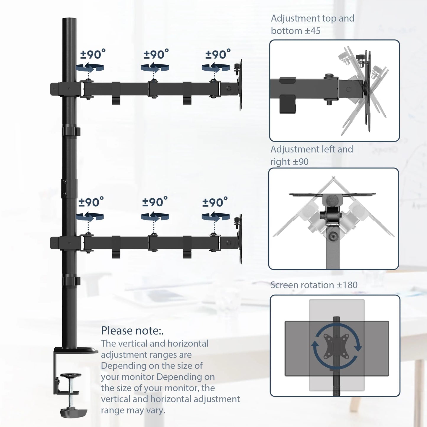 PUTORSEN Vertical Dual Monitor Arm Desktop Stand for 17-inch to 35-inch Screens 12KG PUTORSEN