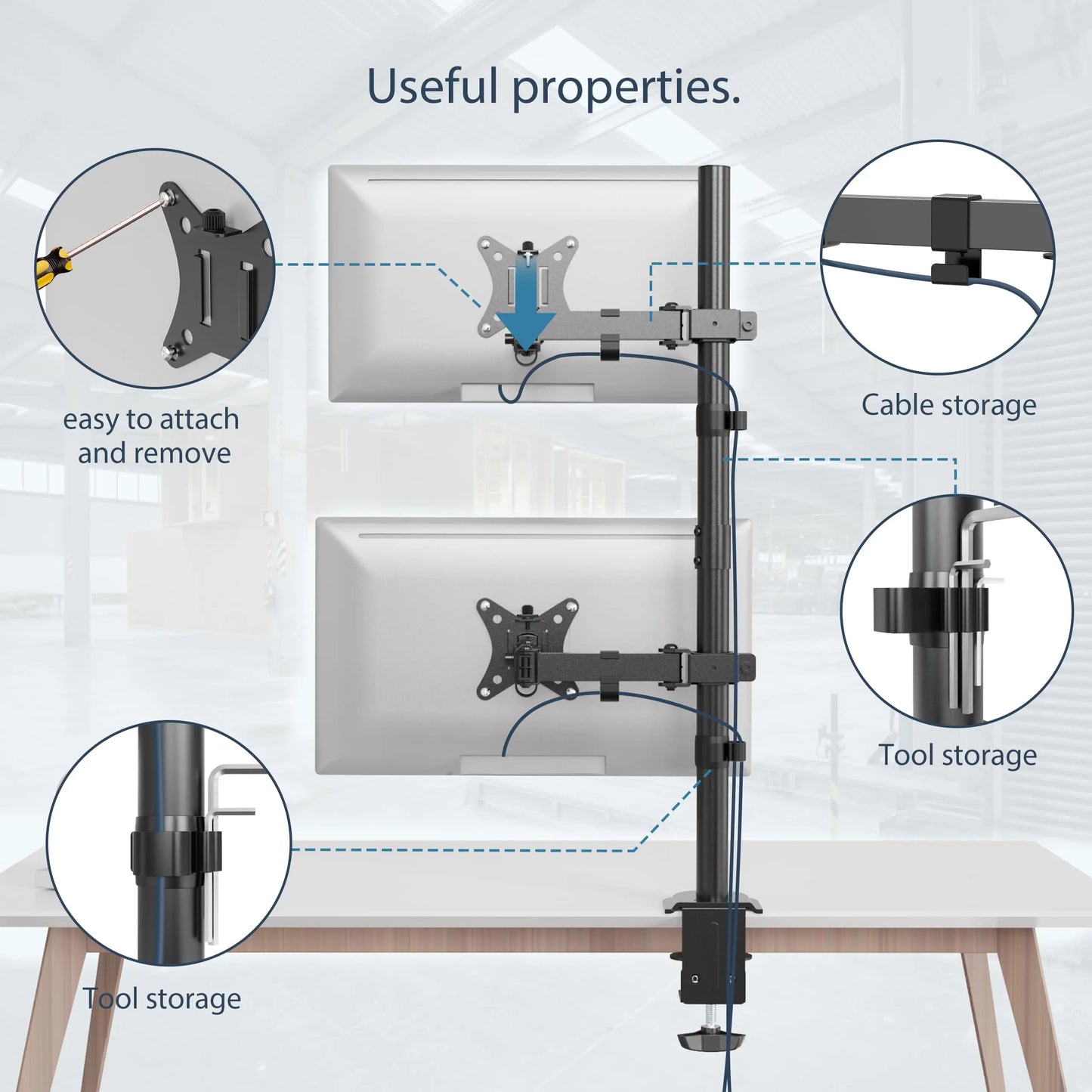 PUTORSEN Vertical Dual Monitor Arm Desktop Stand for 17-inch to 35-inch Screens 12KG PUTORSEN