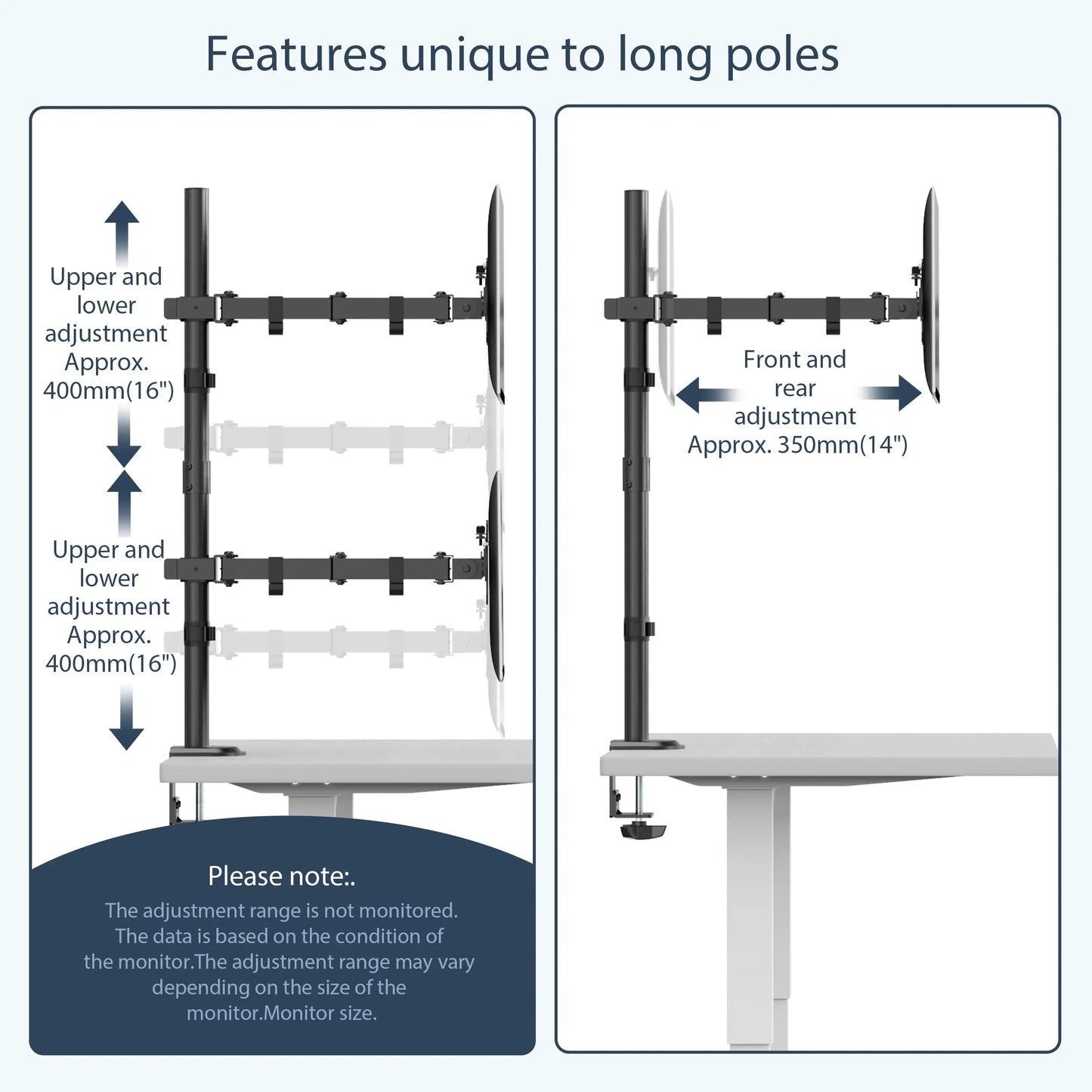 PUTORSEN Vertical Dual Monitor Arm Desktop Stand for 17-inch to 35-inch Screens 12KG PUTORSEN