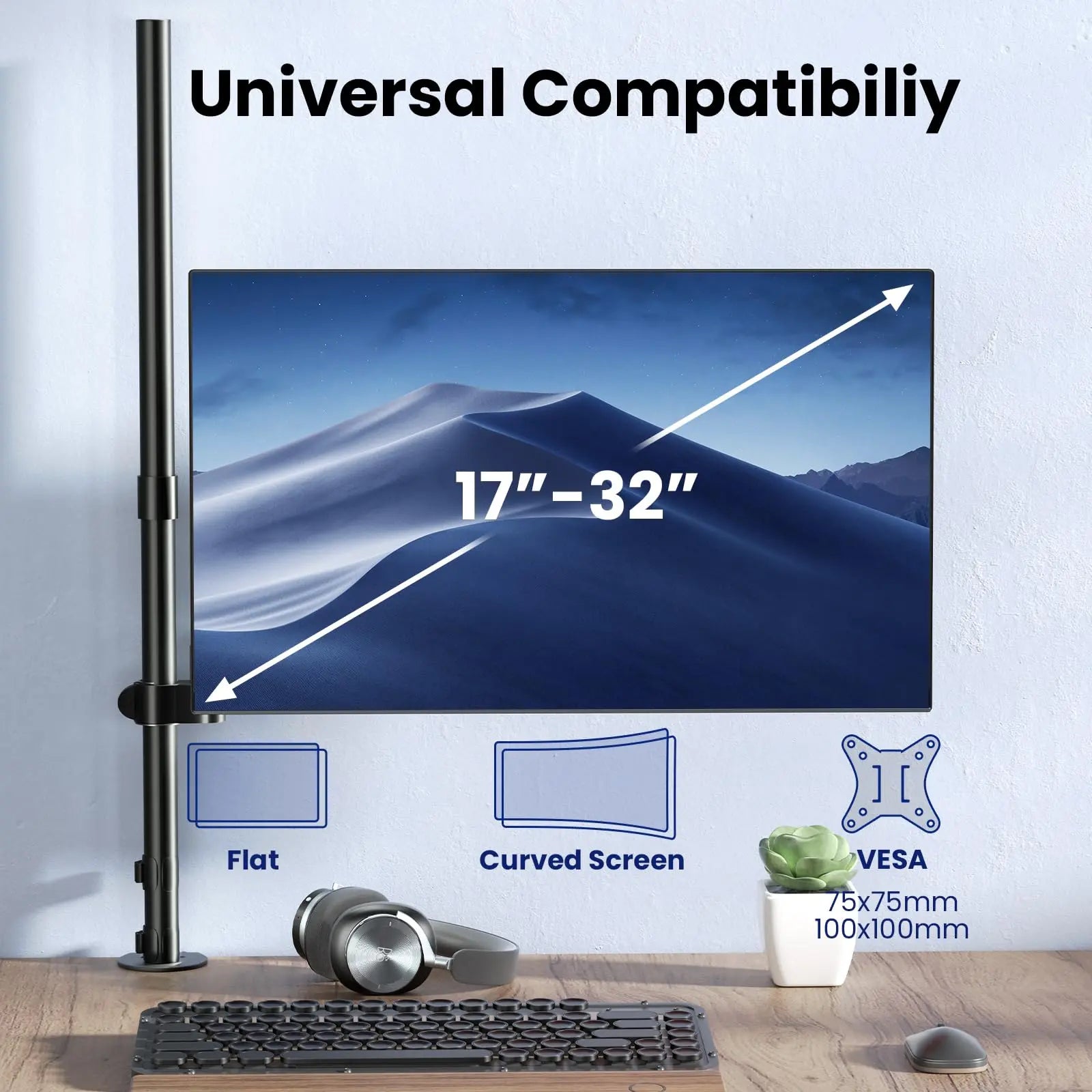 PUTORSEN single monitor mount for 17 to 32 inch screens and with 88.7cm pole PUTORSEN