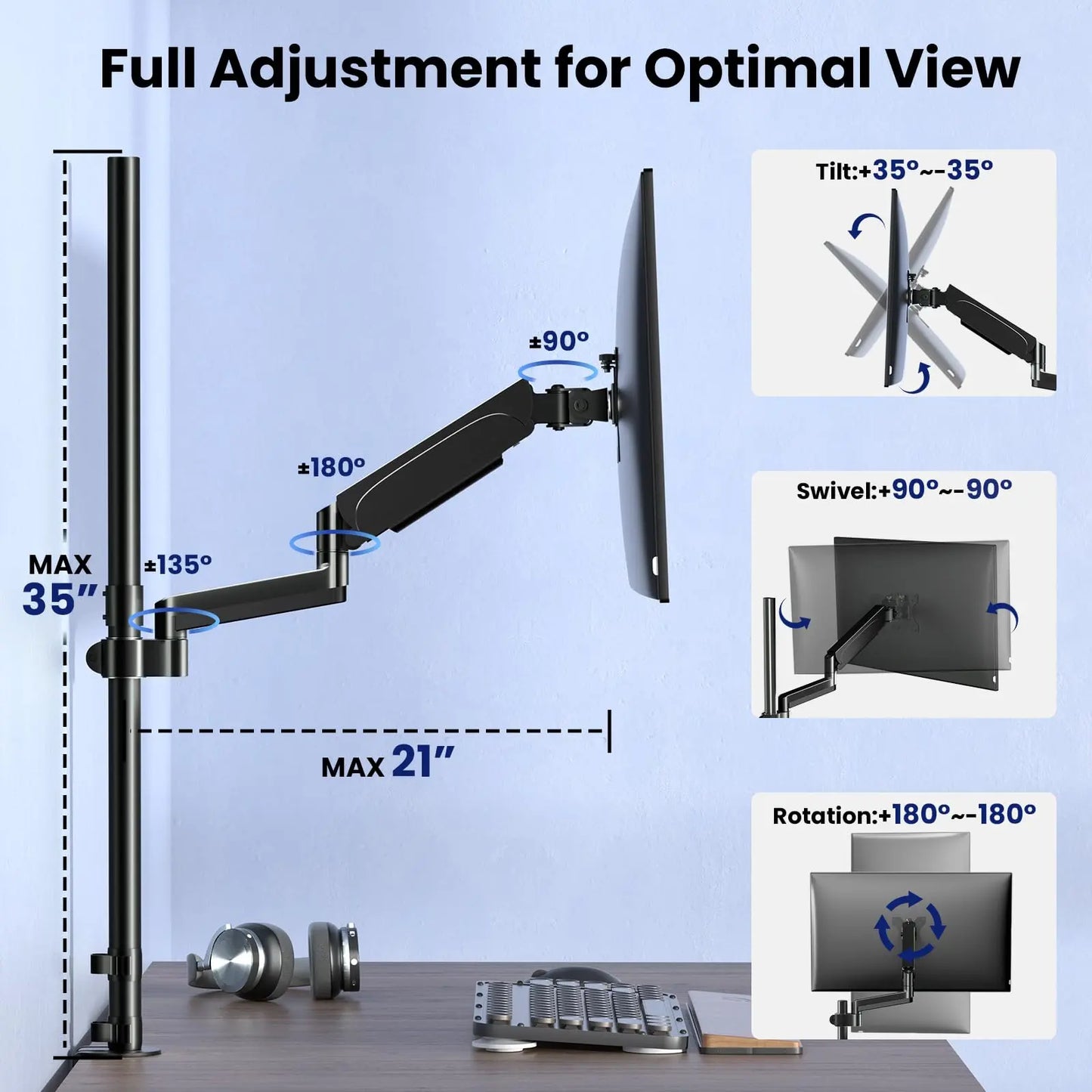 PUTORSEN single monitor mount for 17 to 32 inch screens and with 88.7cm pole PUTORSEN