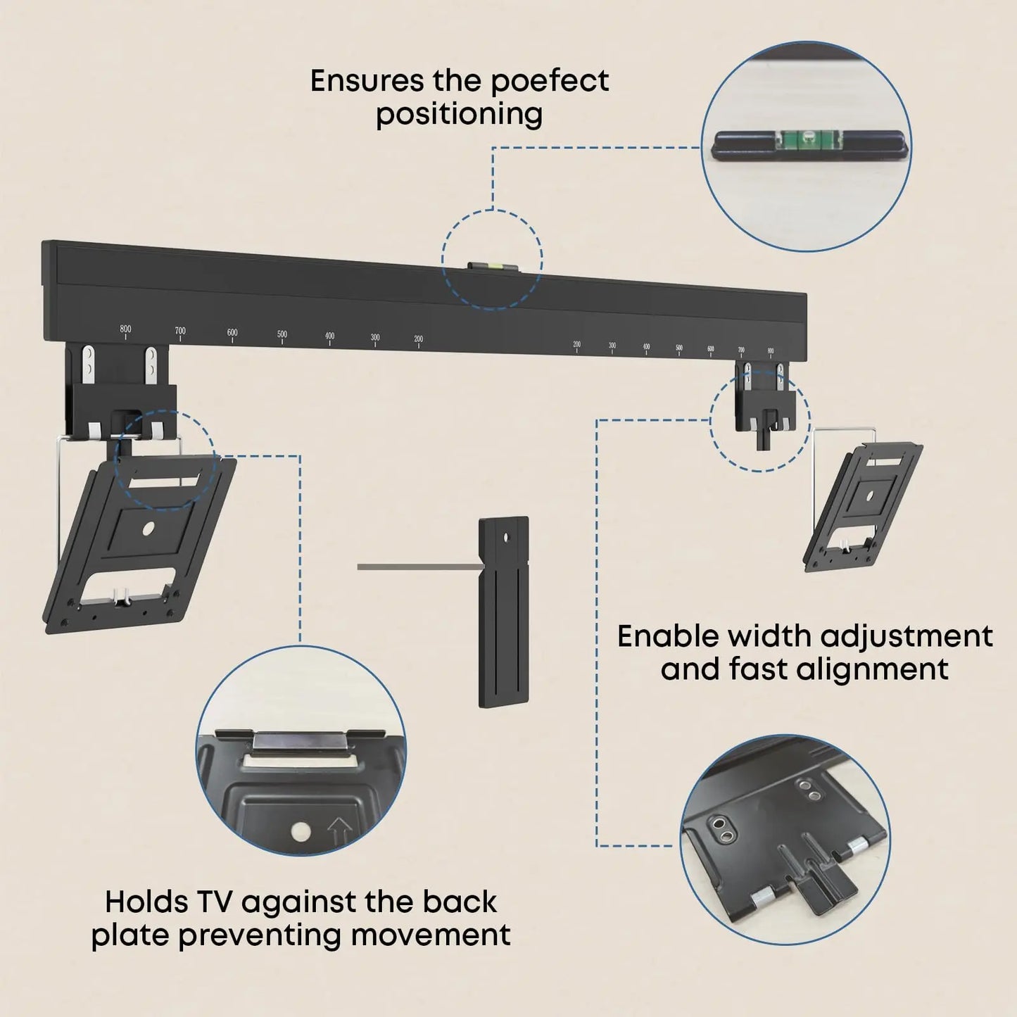 Soporte de pared ultra delgado para TV adecuado para 43-100 Micro-Gap Flat 75 kg Max VESA 800 x 600 mm PUTORSEN