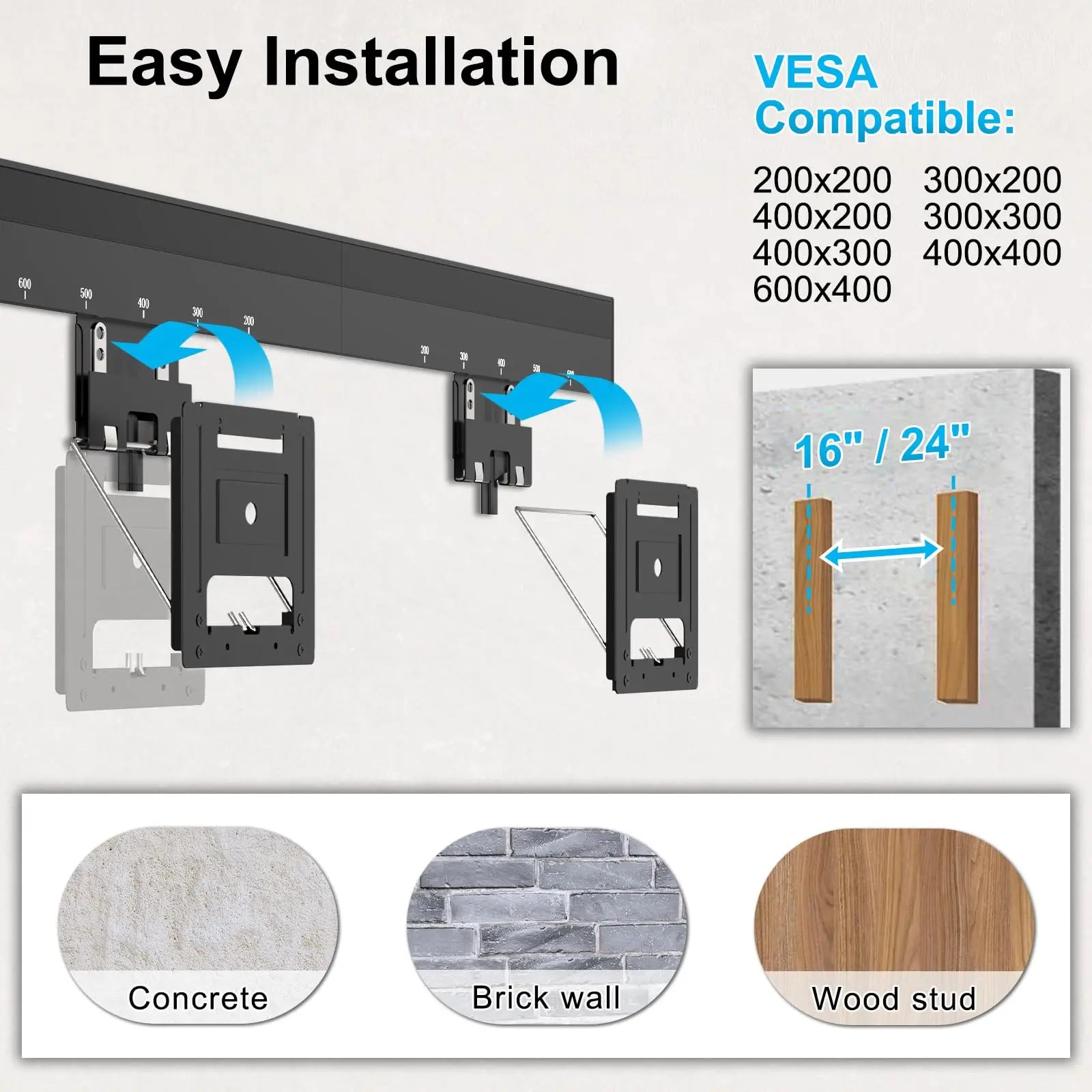 Ultra Slim TV wall mount - TV mount for 37-80 inch TVs, max. 75 kg, TV mount max PUTORSEN