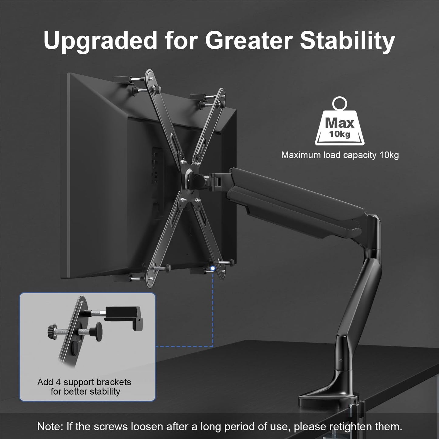 Non-VESA adapter for 17“ to 32” monitor without rear holes, VESA adapter for monitor with VESA 75 x 75 to 100 x 100 mm, maximum load 10 kg