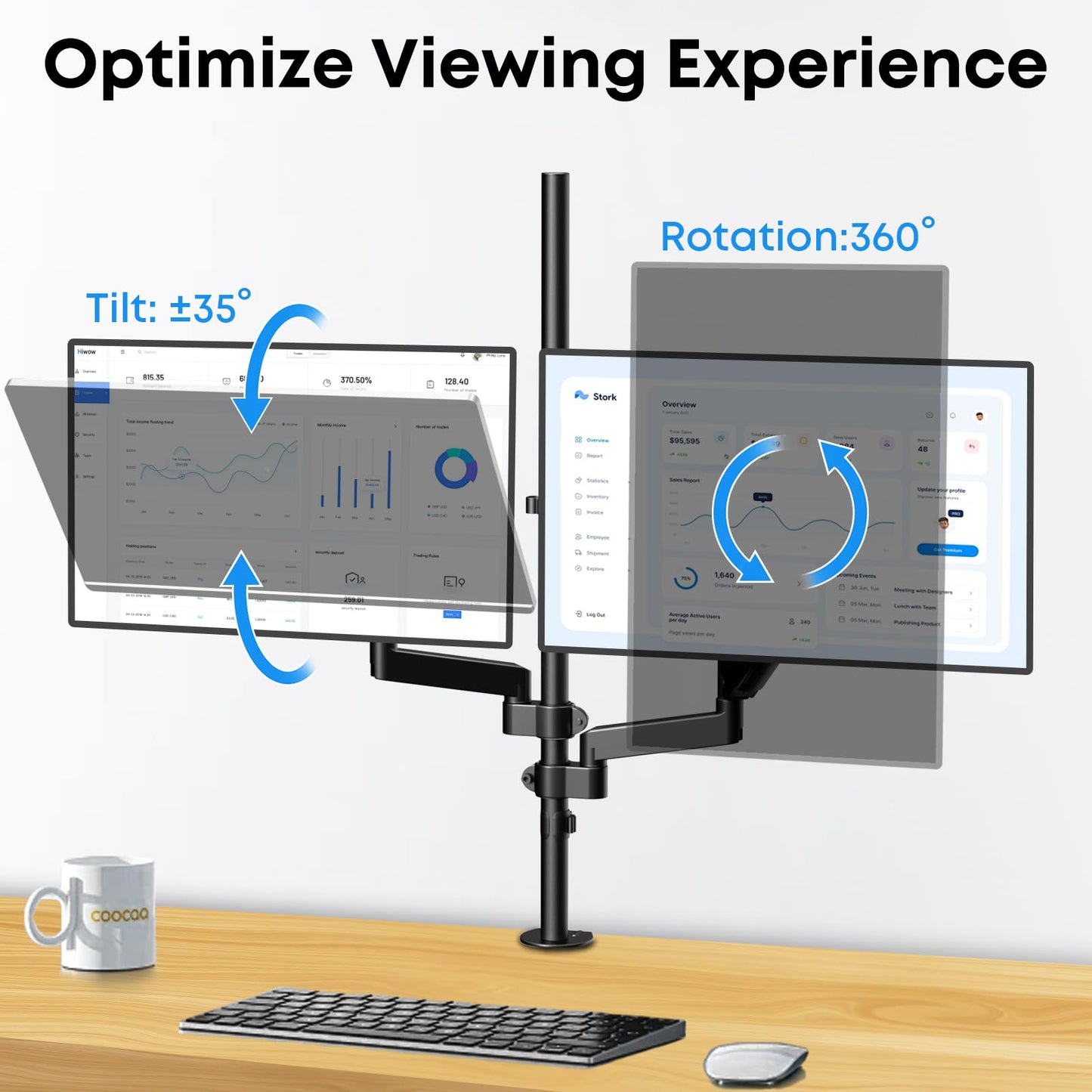 PUTORSEN Dual Monitor Vertical Stacking Desktop Stand, Ultra-High Stands for 17-27” Screens