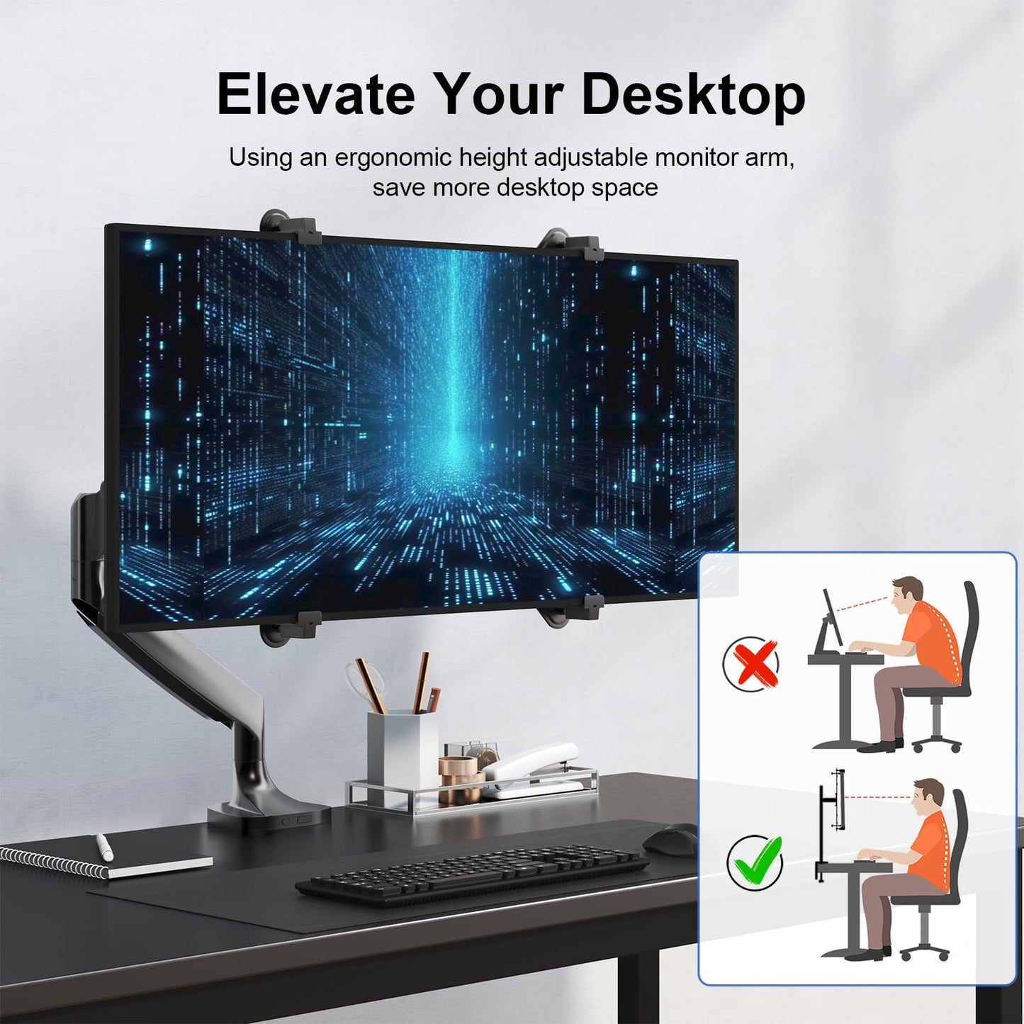 Non-VESA adapter for 17“ to 32” monitor without rear holes, VESA adapter for monitor with VESA 75 x 75 to 100 x 100 mm, maximum load 10 kg