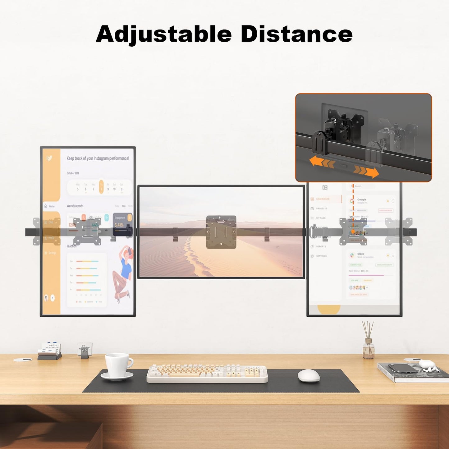 Triple Monitor Wall-Mount for 17"-32" Screens - Space-saving,Tilt, Swivel, Rotation, Max 15.4lbs per Screen, Black