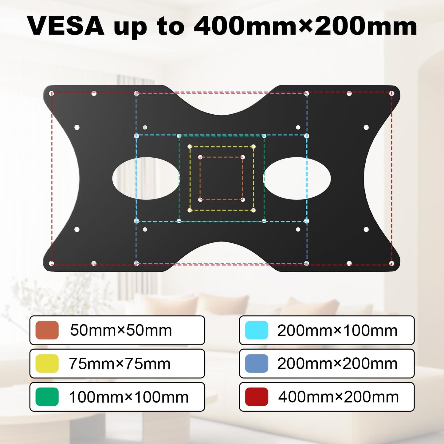 Steel VESA Mount Adapter Plate Bracket for Screens 32" to 55" LED LCD，Allows 100x100, 200x200 Convert to 400 x 200 mm Patterns