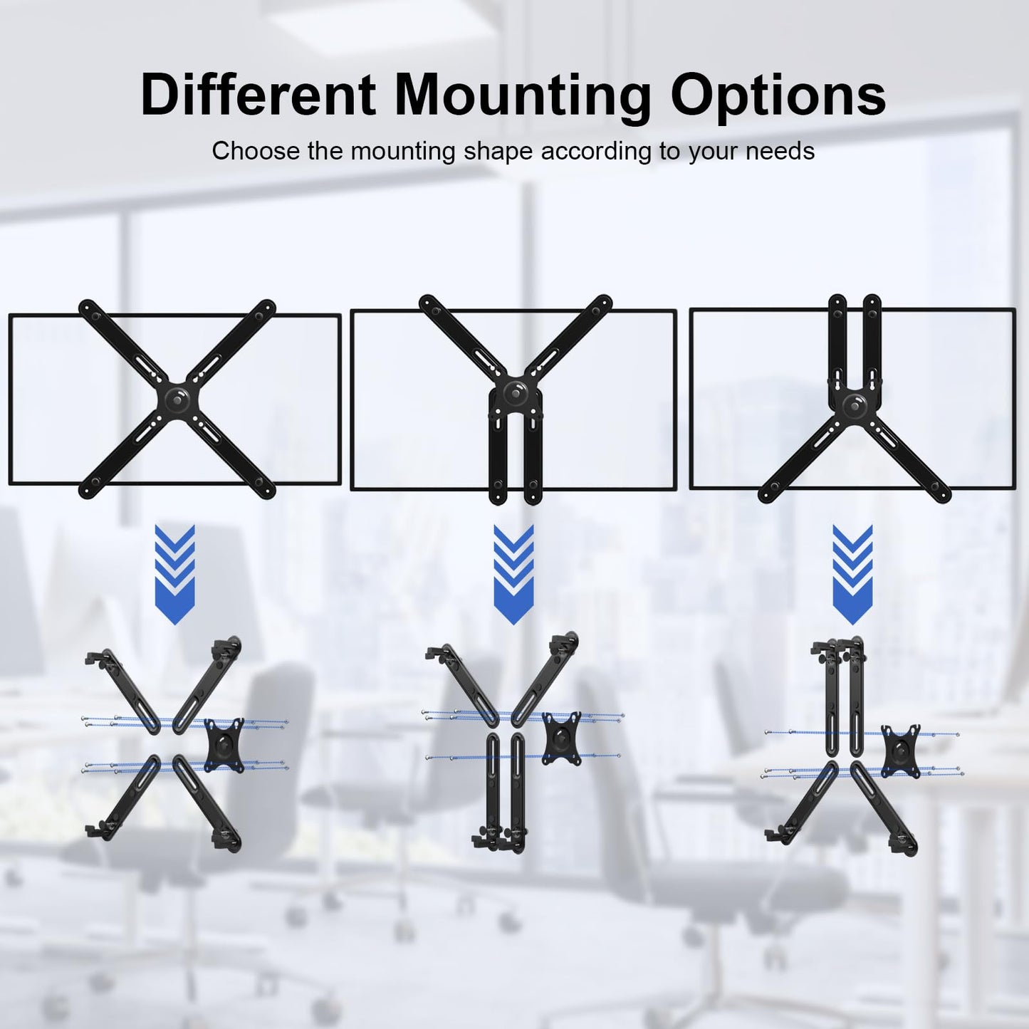 Non-VESA adapter for 17“ to 32” monitor without rear holes, VESA adapter for monitor with VESA 75 x 75 to 100 x 100 mm, maximum load 10 kg