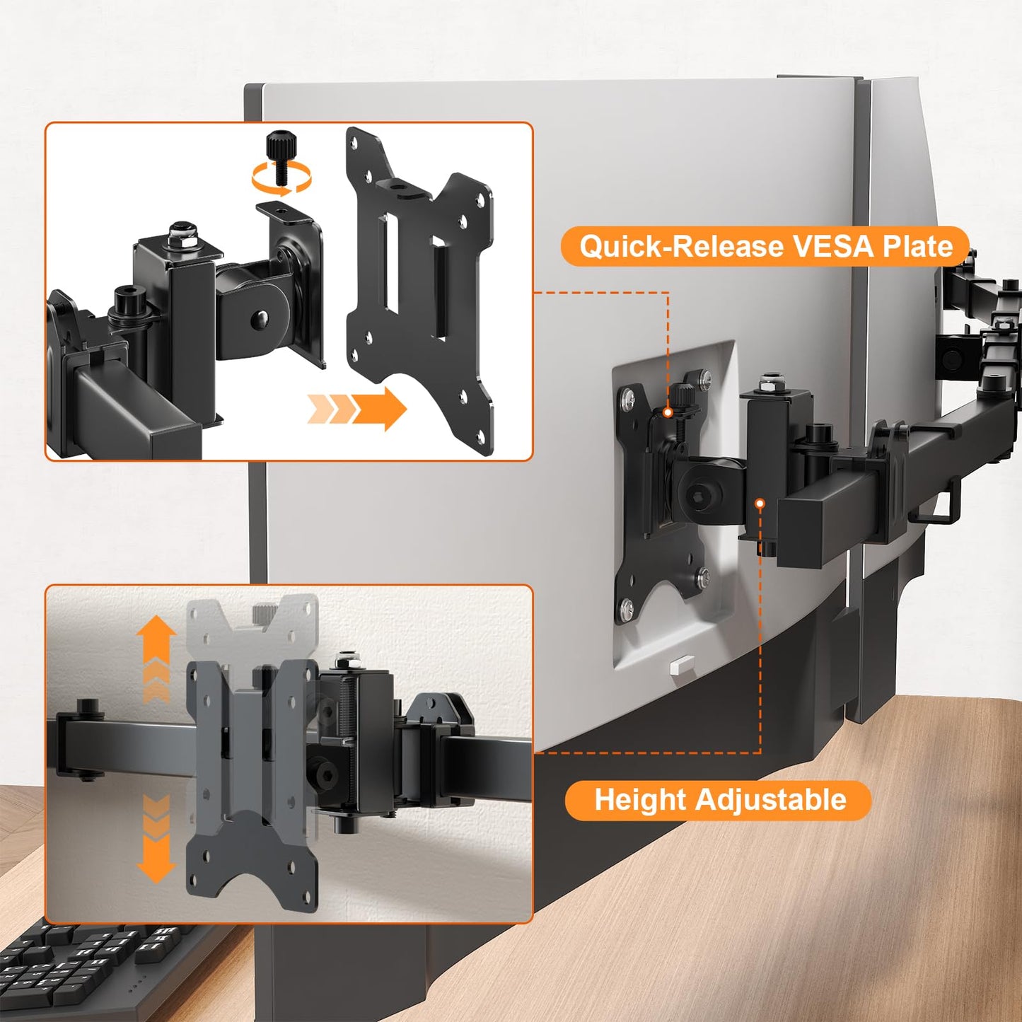 Triple Monitor Wall-Mount for 17"-32" Screens - Space-saving,Tilt, Swivel, Rotation, Max 15.4lbs per Screen, Black