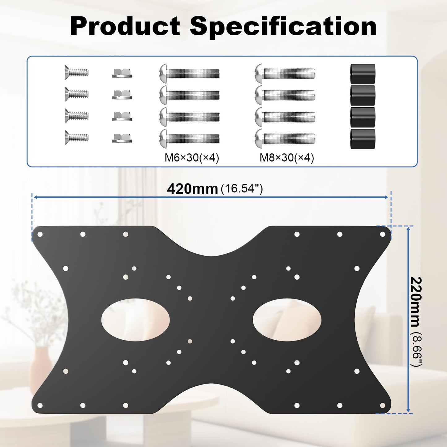 Steel VESA Mount Adapter Plate Bracket for Screens 32" to 55" LED LCD，Allows 100x100, 200x200 Convert to 400 x 200 mm Patterns