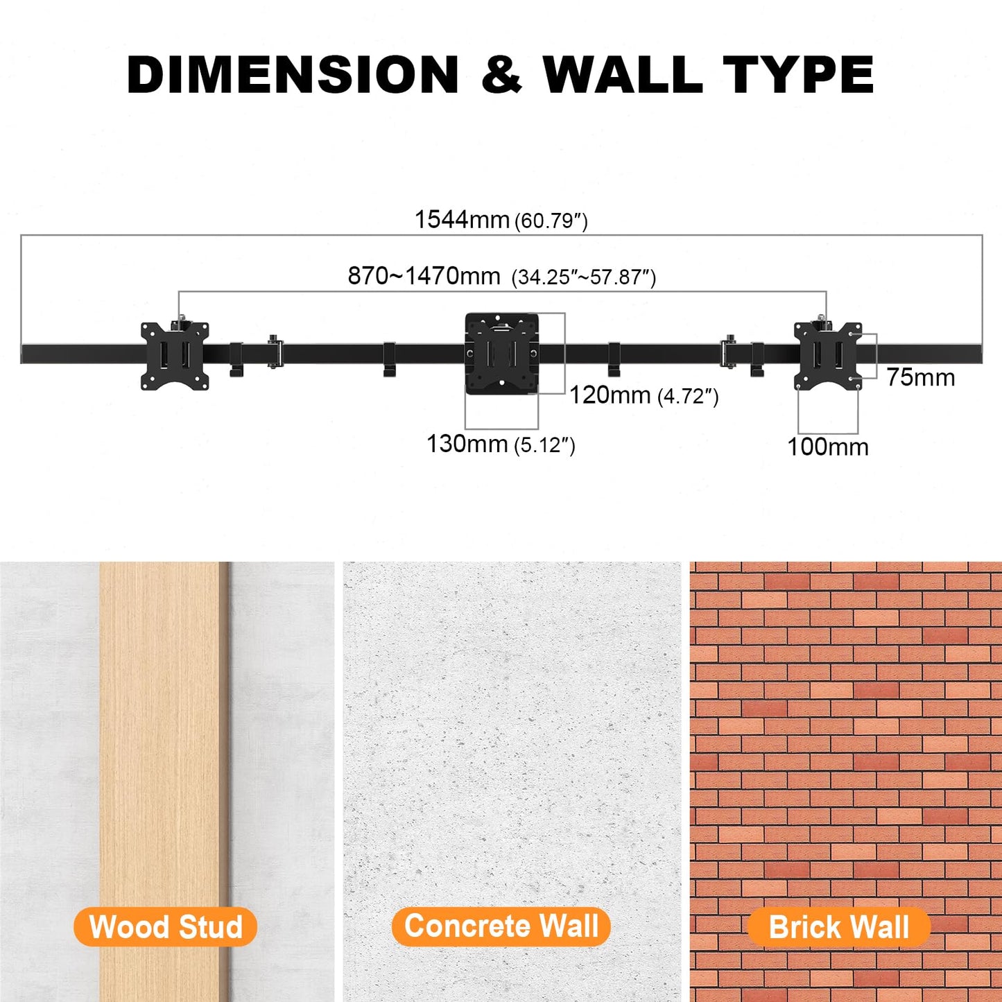 Triple Monitor Wall-Mount for 17"-32" Screens - Space-saving,Tilt, Swivel, Rotation, Max 15.4lbs per Screen, Black