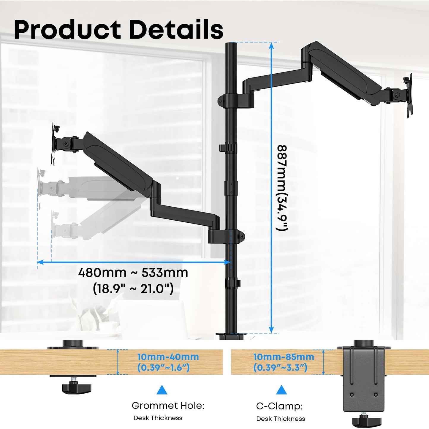 PUTORSEN Dual Monitor Vertical Stacking Desktop Stand, Ultra-High Stands for 17-27” Screens